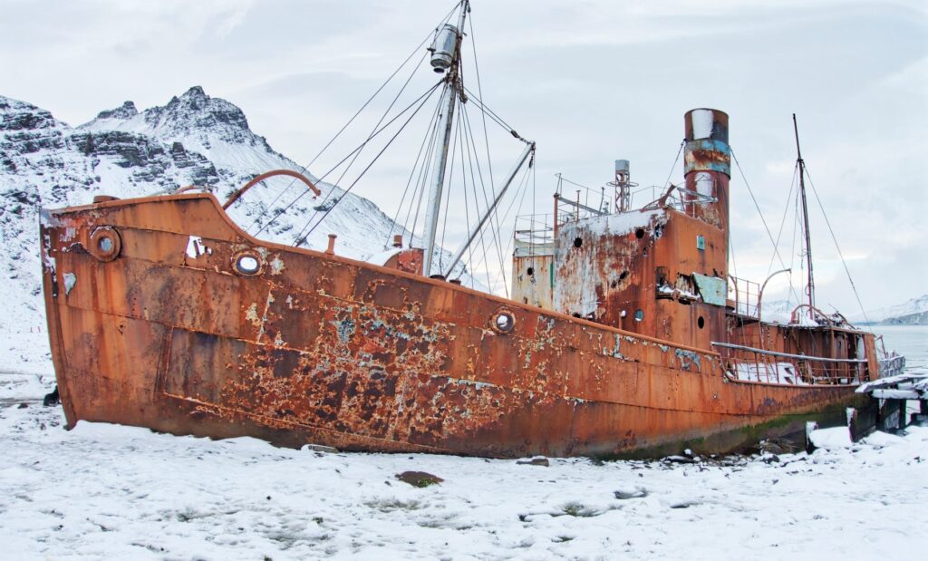 Abandoned ship at Grytviken, South Georgia, Antarctica